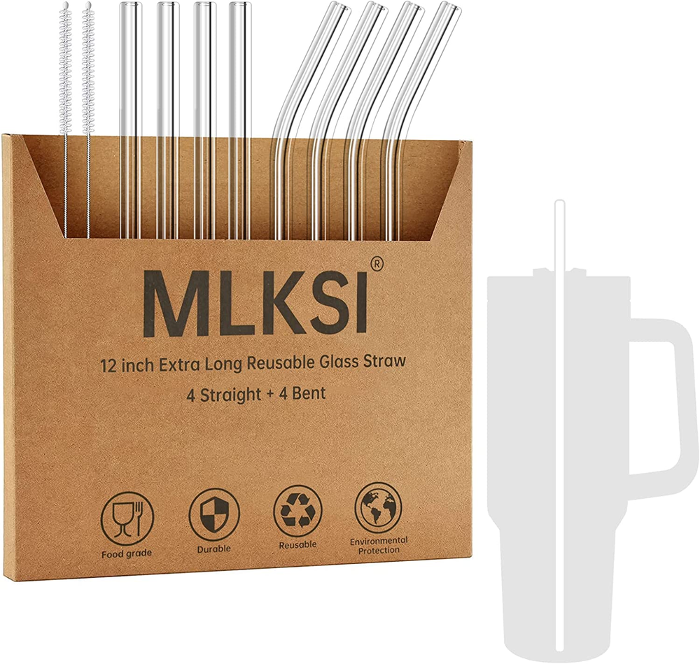 MLKSI Replacement Glass Straws for Stanley Cup Accessories, 8 Pack Reusable Stra