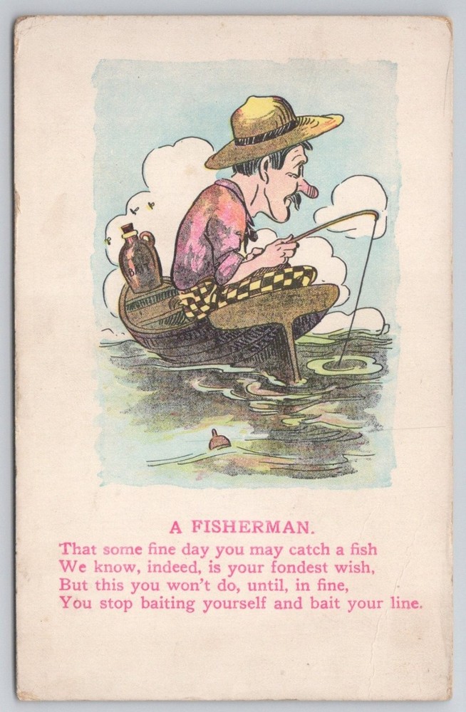 Vintage Comic Fisherman Postcard Humorous Poem Edwardian Era T&G Publisher