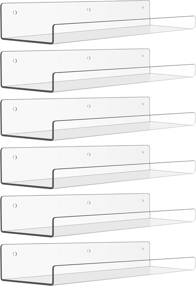 6 Pack Acrylic Shelves for Wall Storage, 15