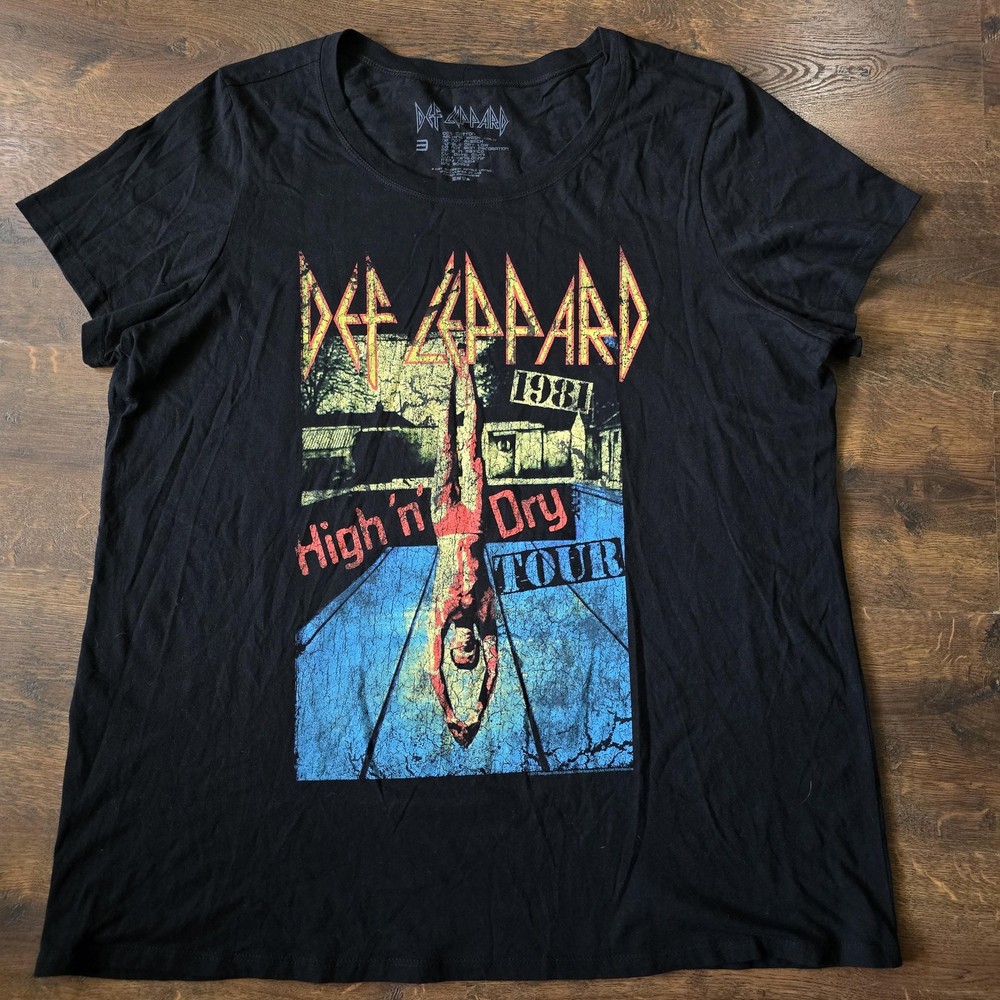 Def Leppard Shirt Mens Large Black High 'n' Dry 1981 Tour Band Graphic Tee