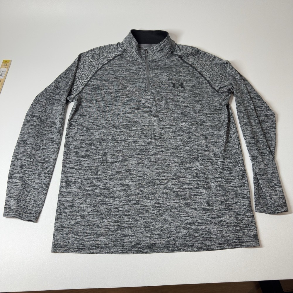 Under Armour Men's Shirt Size M Gray 1/4 Zip Logo Loose Fit  Polyester Heat-Gear
