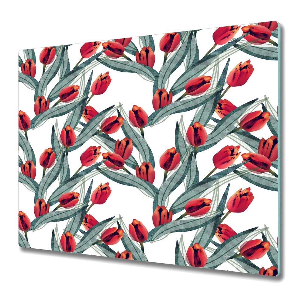 Glass Induction Ceramic Hob Cover Worktop Saver Tulips Floral 60x52