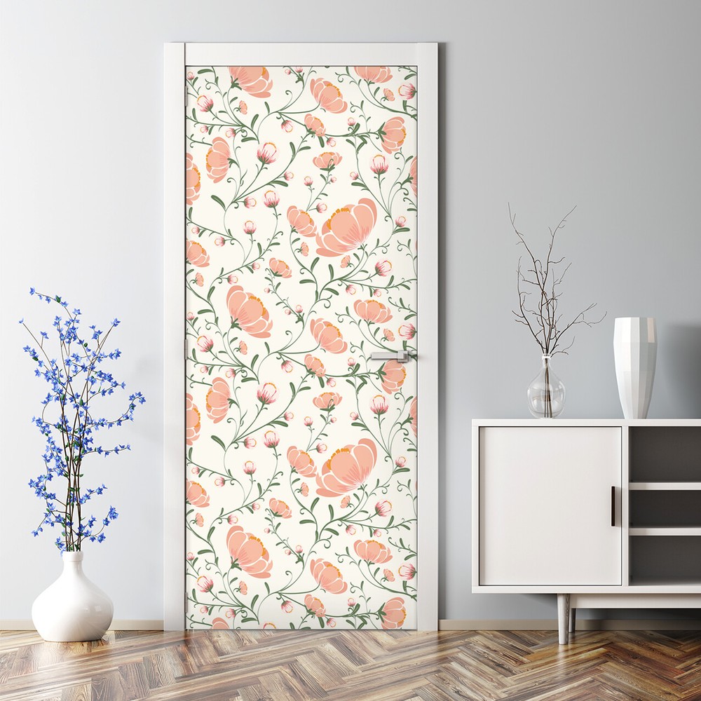 Floral removable Door sticker or traditional Delicate flowers wall art adhesive