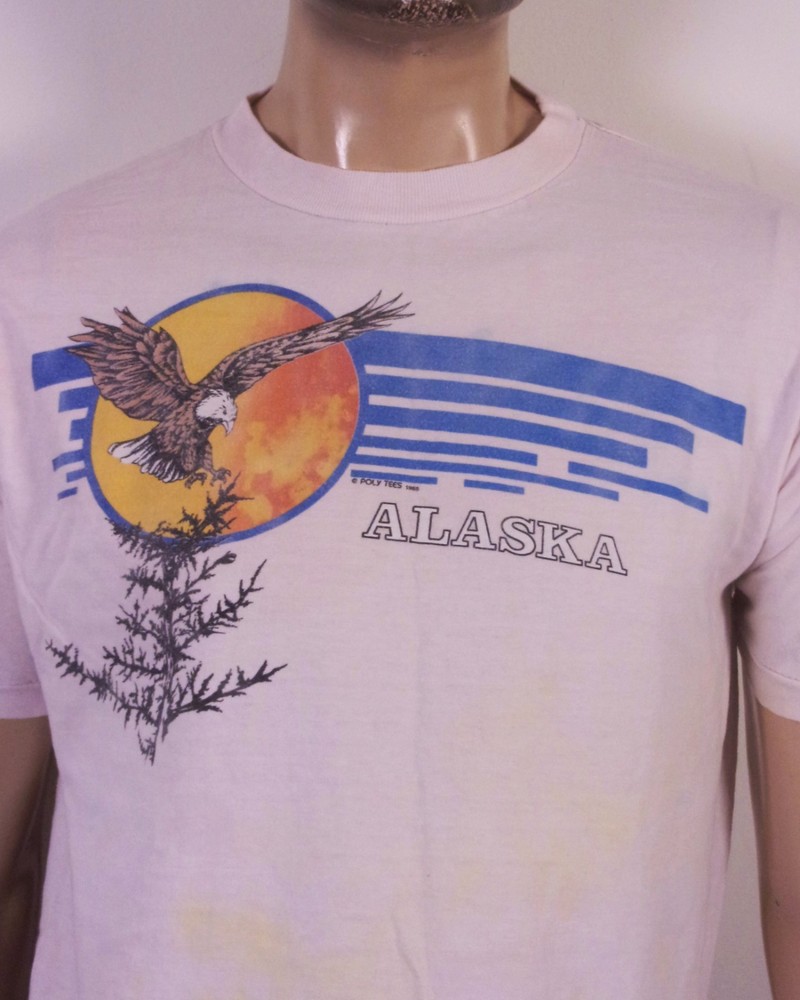 vintage 80s Poly Tees Hawaii T-Shirt 1985 Rare Alaska Sunset single stitch SZ XL