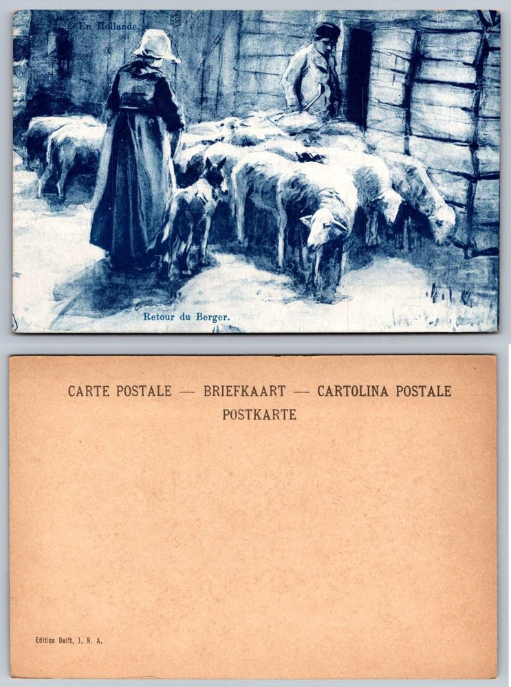Old Holland Postcard: Shepherd's Return, Rural Dutch Farm Sheep Scene