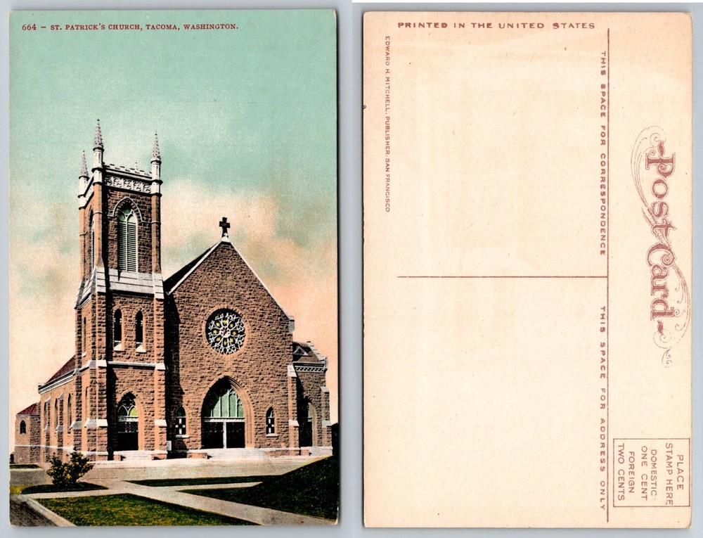 St. Patrick's Church Tacoma Washington Postcard Edward H. Mitchell c1910