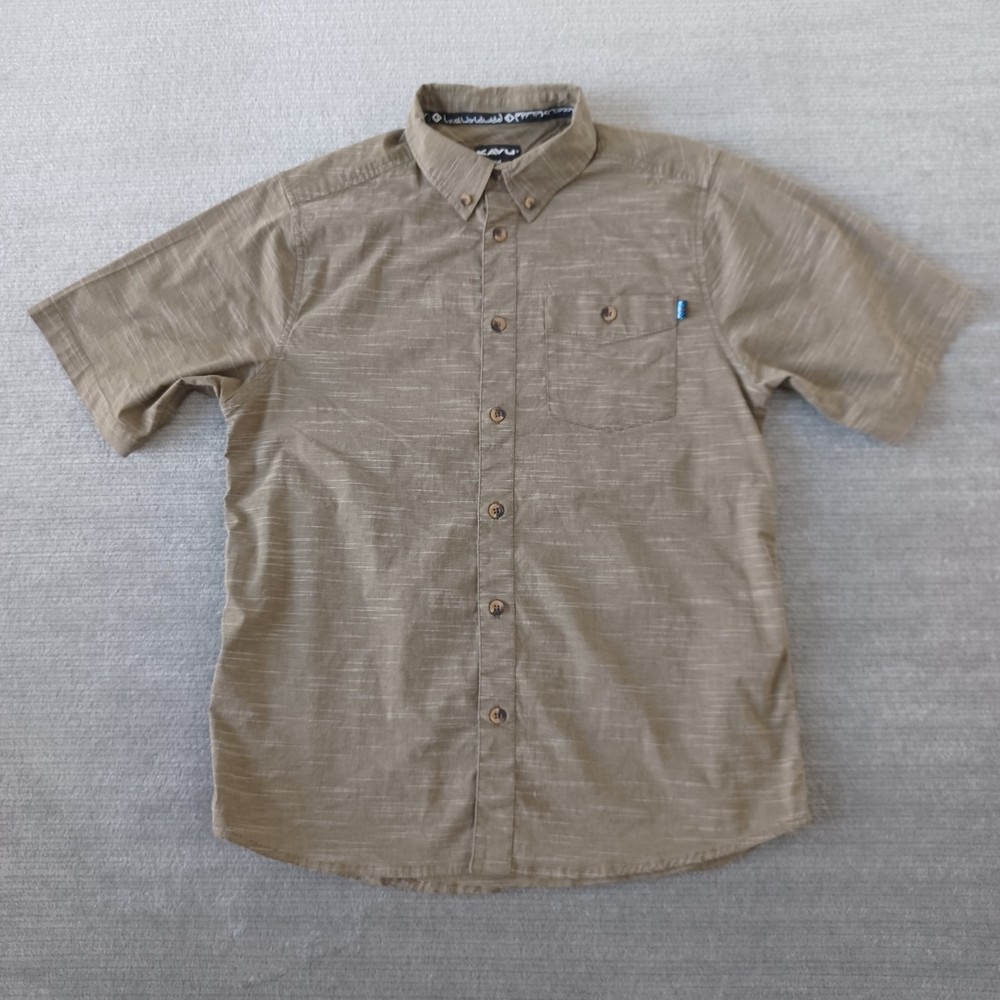 Kavu Shirt Mens Medium Green Button Down Short Sleeve Hiking Casual