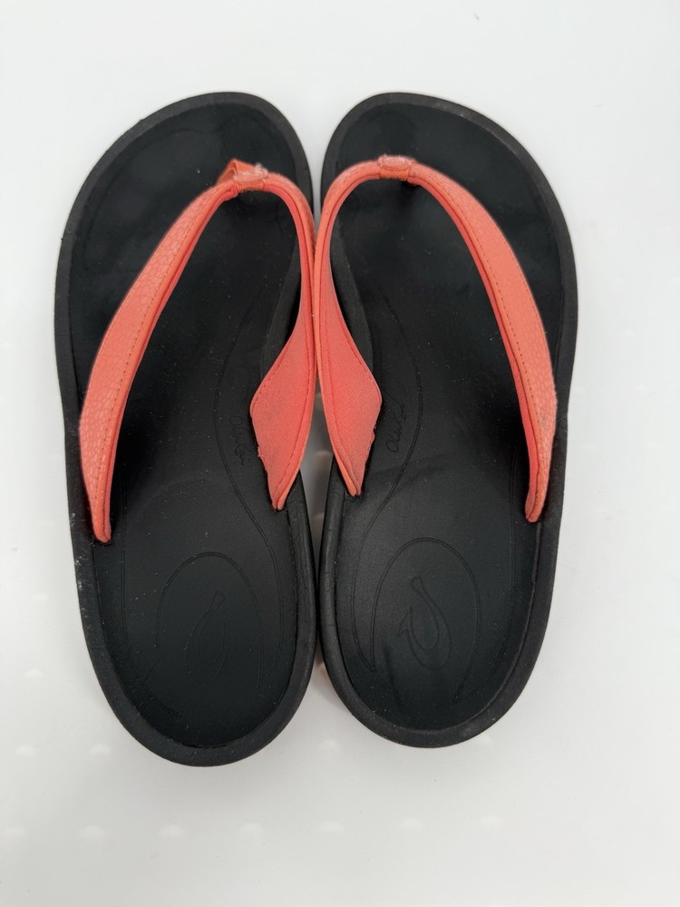 Ohana Olukai Womens Black Peach Orange Flip Flops Size 9