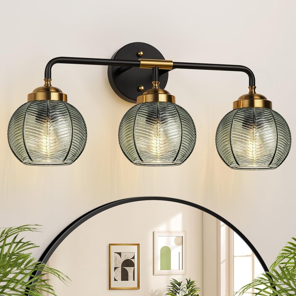 Bathroom Light Fixtures, 3Light Green Vanity Lights with Unique Leaf Texture ...