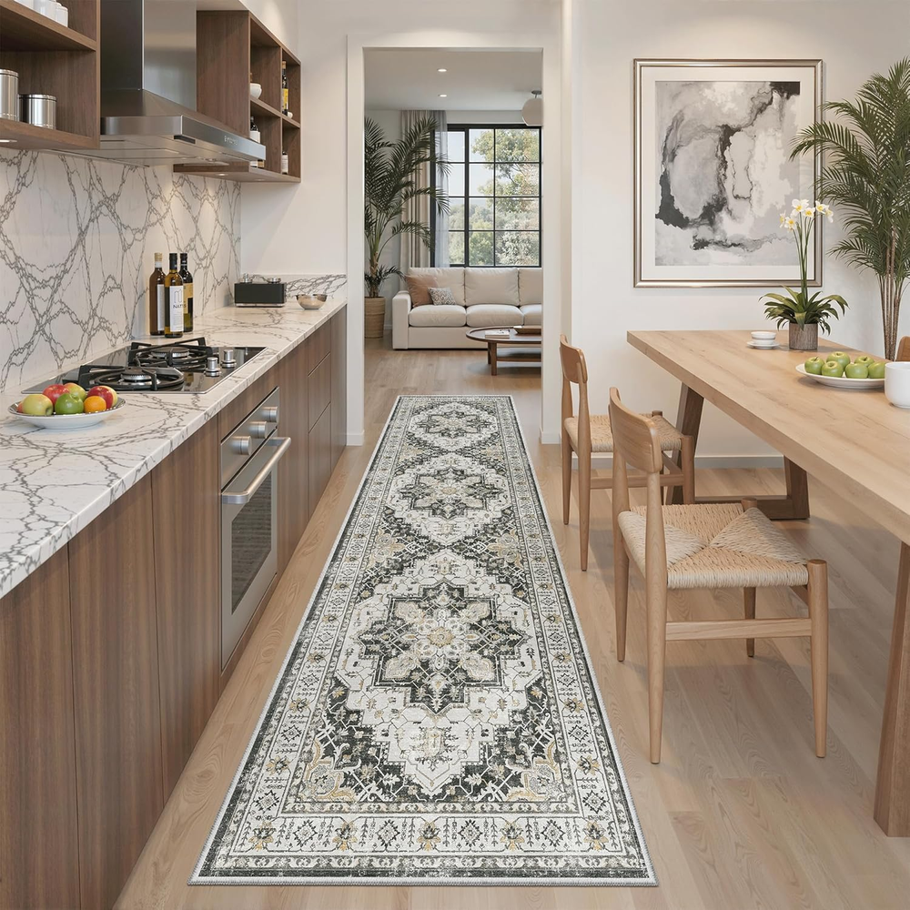 Runner Rug 2X8, Washable Hallway Runner Rugs, Non-Slip Low-Pile Soft Kitchen Rug