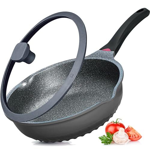 Nonstick Skillet with Lid, 11In/5Qt Aluminum Deep Frying/Saute 11inch Black