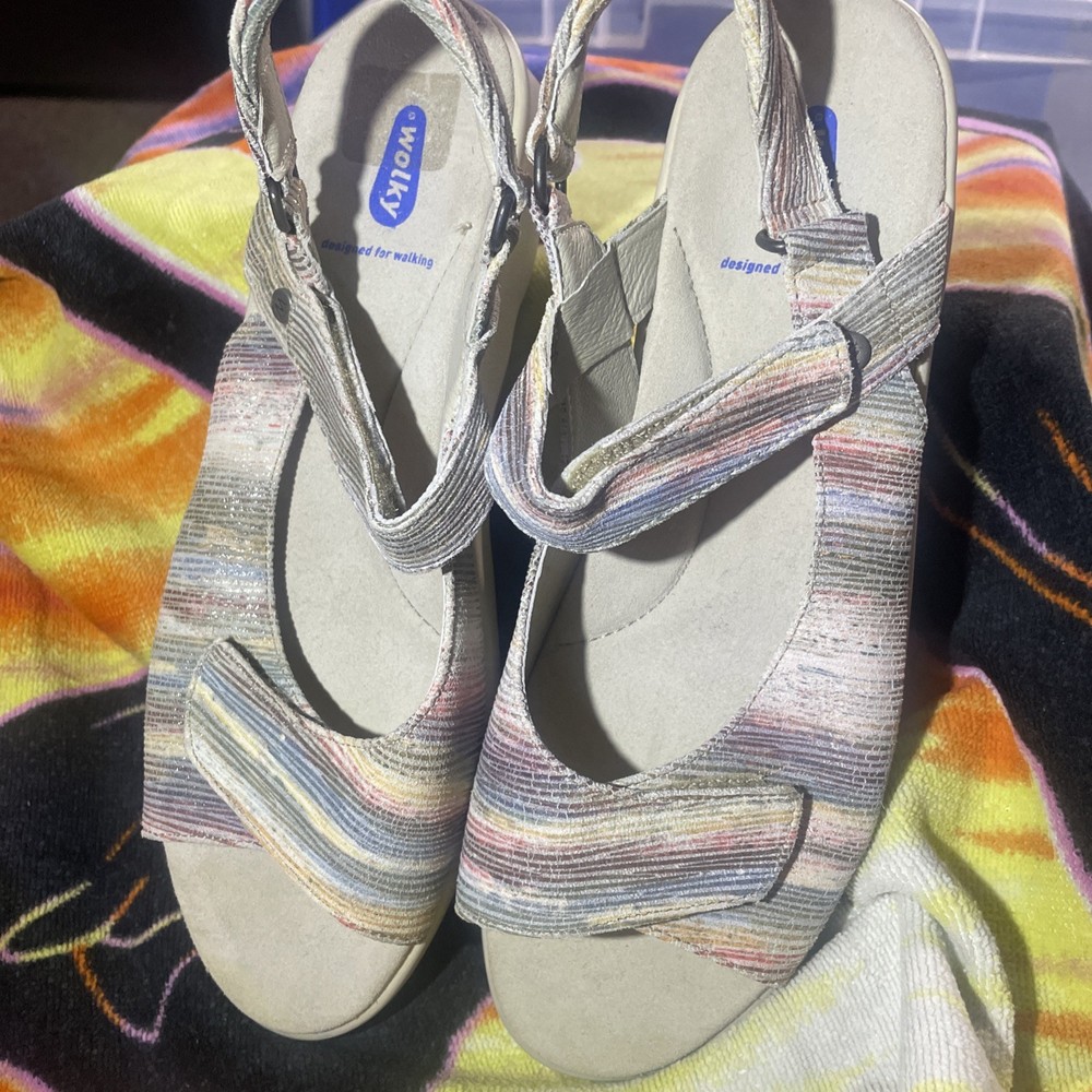 WOLKY Women's PICHU Hook & Loop Strap Sandal, Multi White Suede Size EU 41/US 9