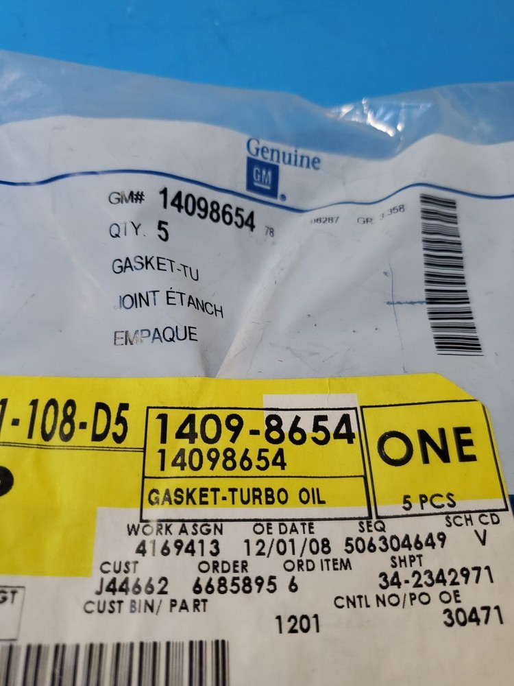 Lot Of 4 Turbocharger Oil Line Gaskets VIN: F, Eng Code: L65 GM 14098654