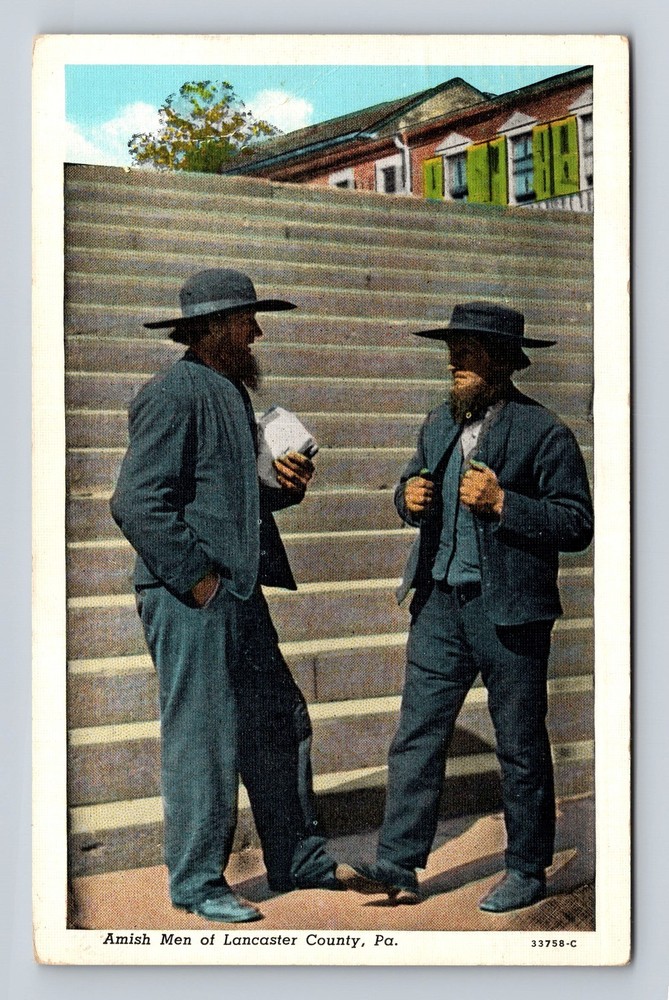 Lancaster PA-Pennsylvania Amish Men Vintage c1940 Postcard