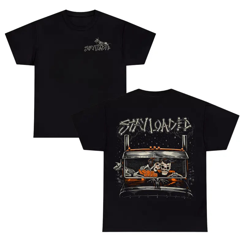 Stay Loaded Skeleton Trucker T-Shirt ? Dark Skull Semi Truck Graphic Tee