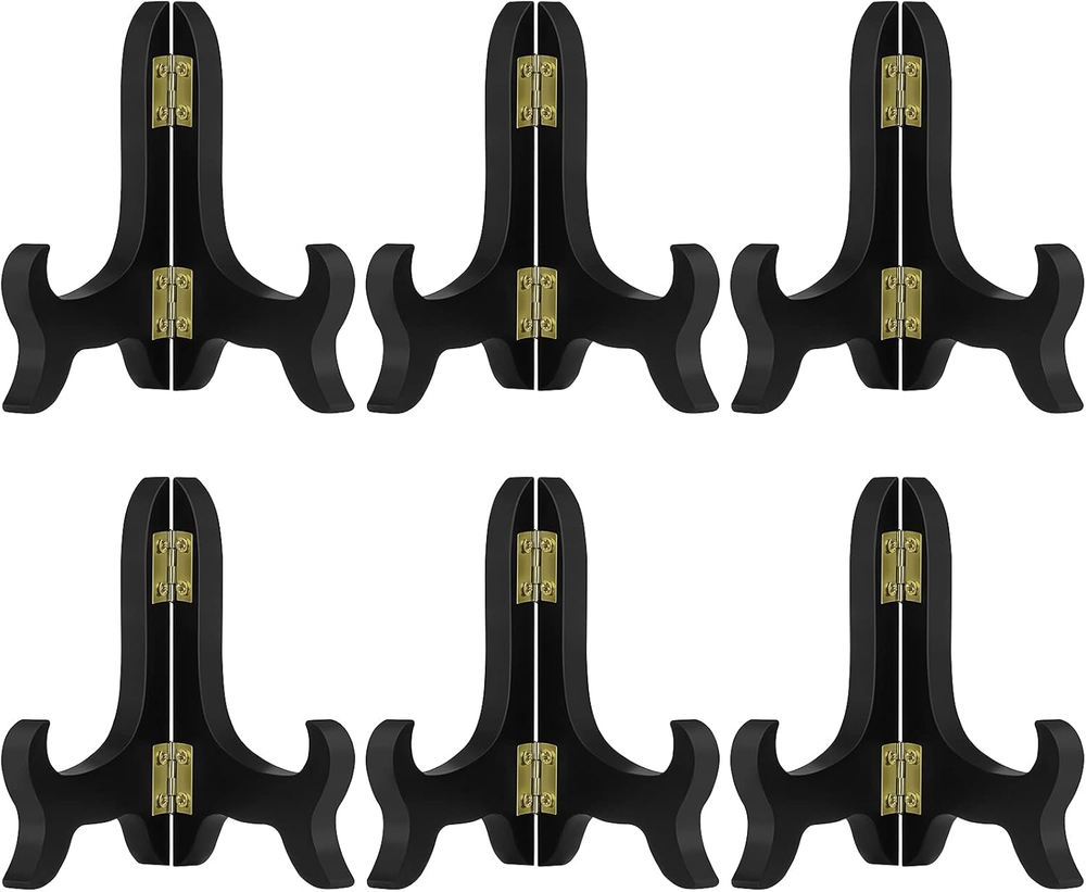 6 Pack Black 4 Inch Wooden Plate Easels for Home or Office Display