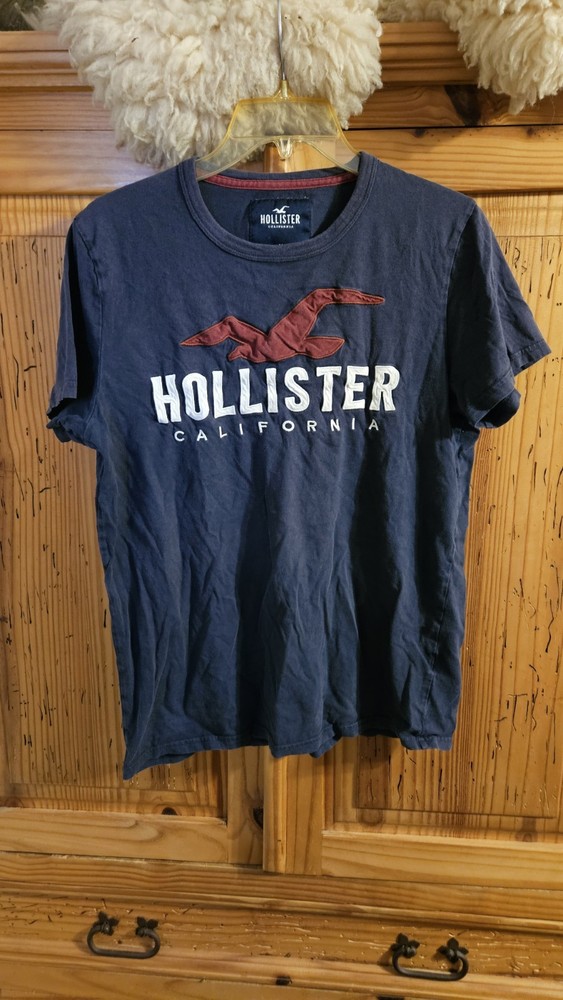 Men's Hollister Navy Blue Logo Tee - Size Medium
