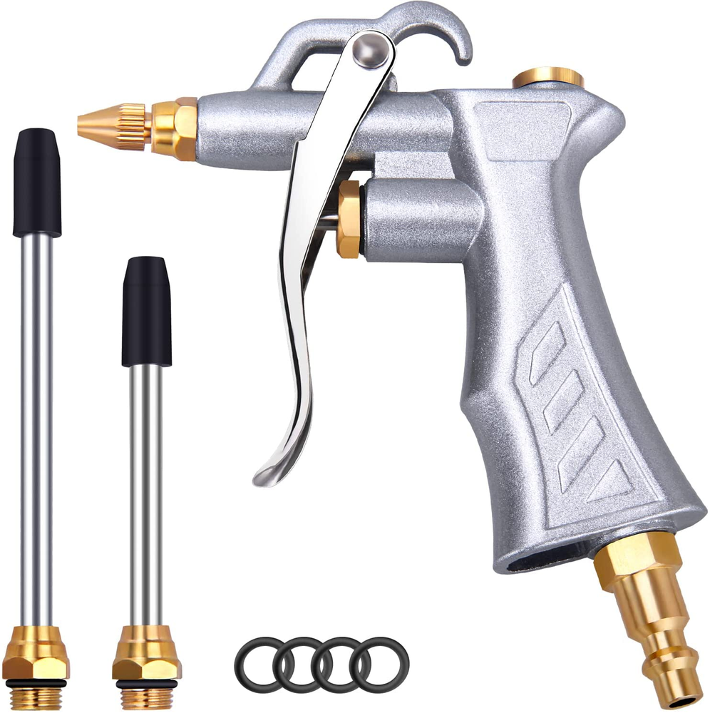 Industrial Air Blow Gun with Brass Adjustable Air Flow Nozzle and 2 Steel Extens