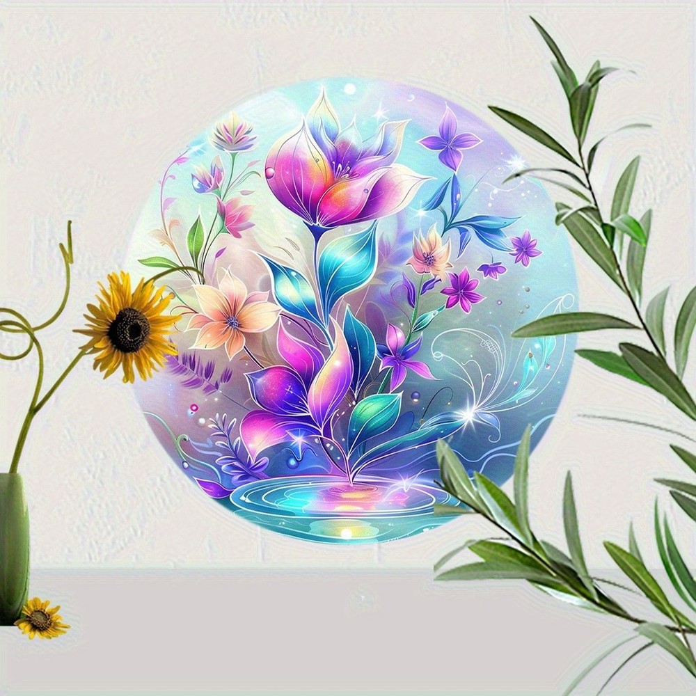 Vivid Garden Floral Privacy Screen Round Aluminum Outdoor Sign