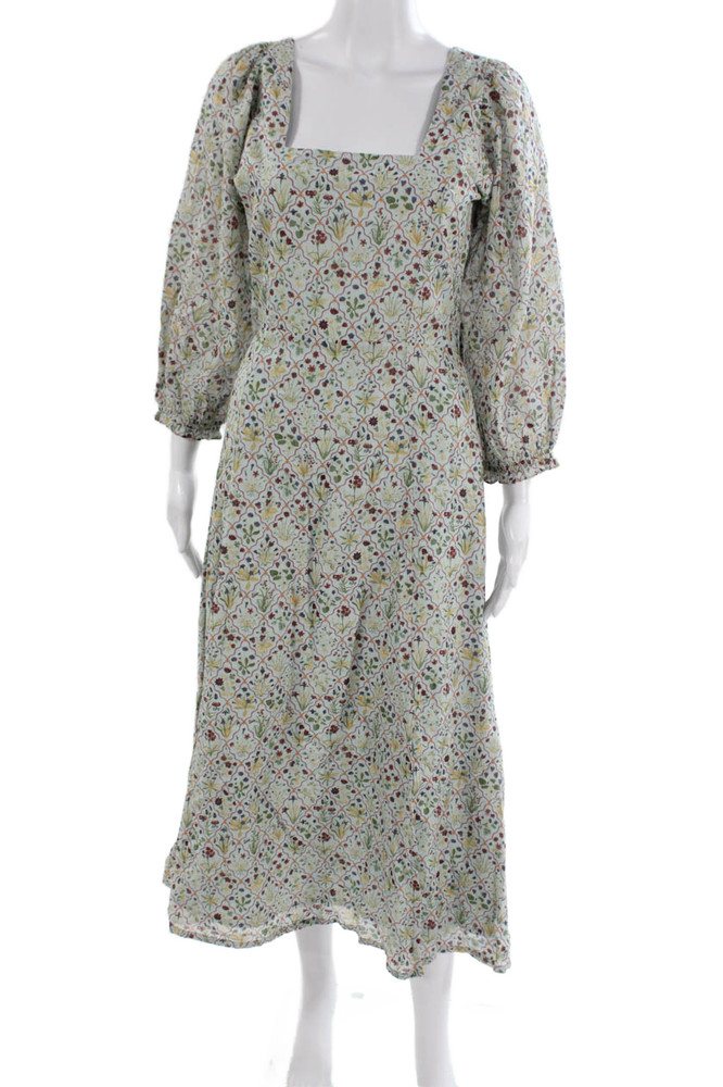 Baybala Womens Maxi Dress Multicolor Square Neck Long Sleeve Mid-Calf Zip Size SFree Shipping in US $100+ Orders | $6.95 Orders Below