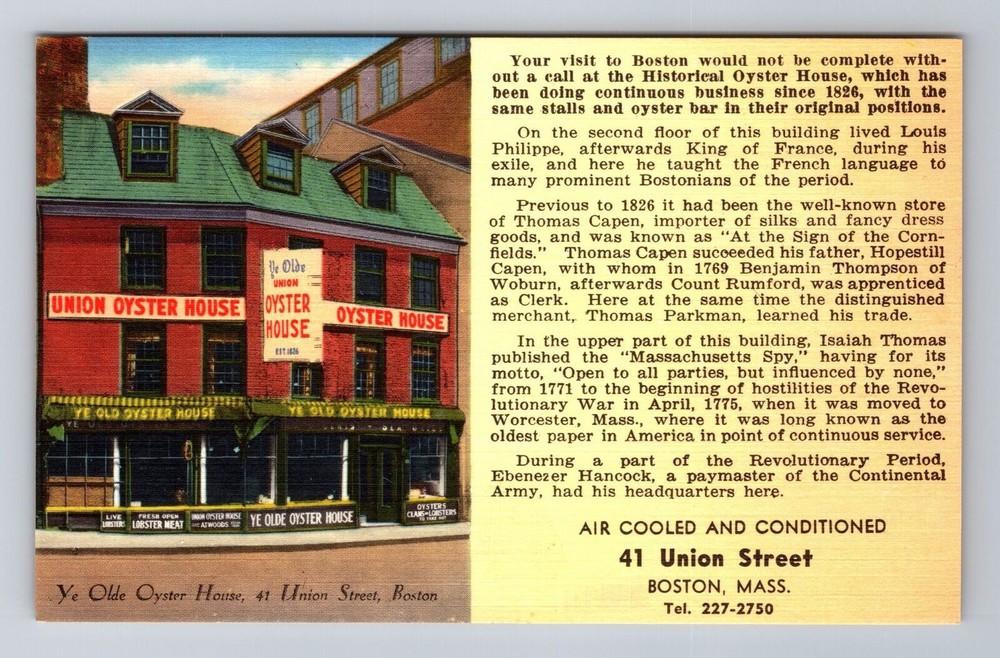 Boston MA-Massachusetts, Union Oyster House Inc, Antique, Vintage Postcard