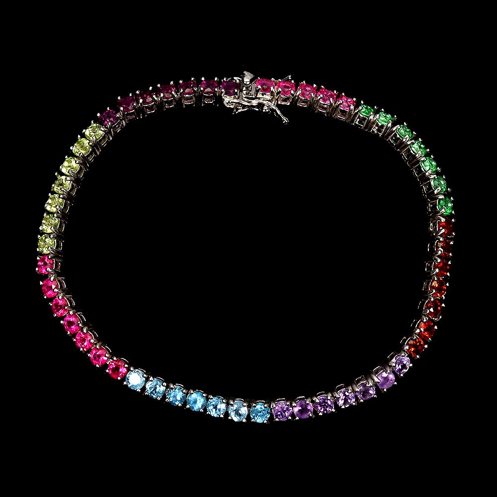 925 Sterling Silver Bracelet Round Amethyst 3mm Topaz Garnet Peridot Gemstone 7