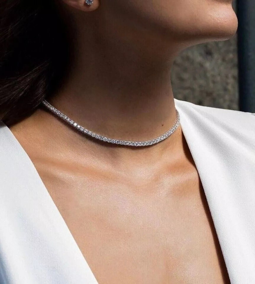 12 Ct Round Cut Diamond Created Party Wear Choker Necklace 925 Silver