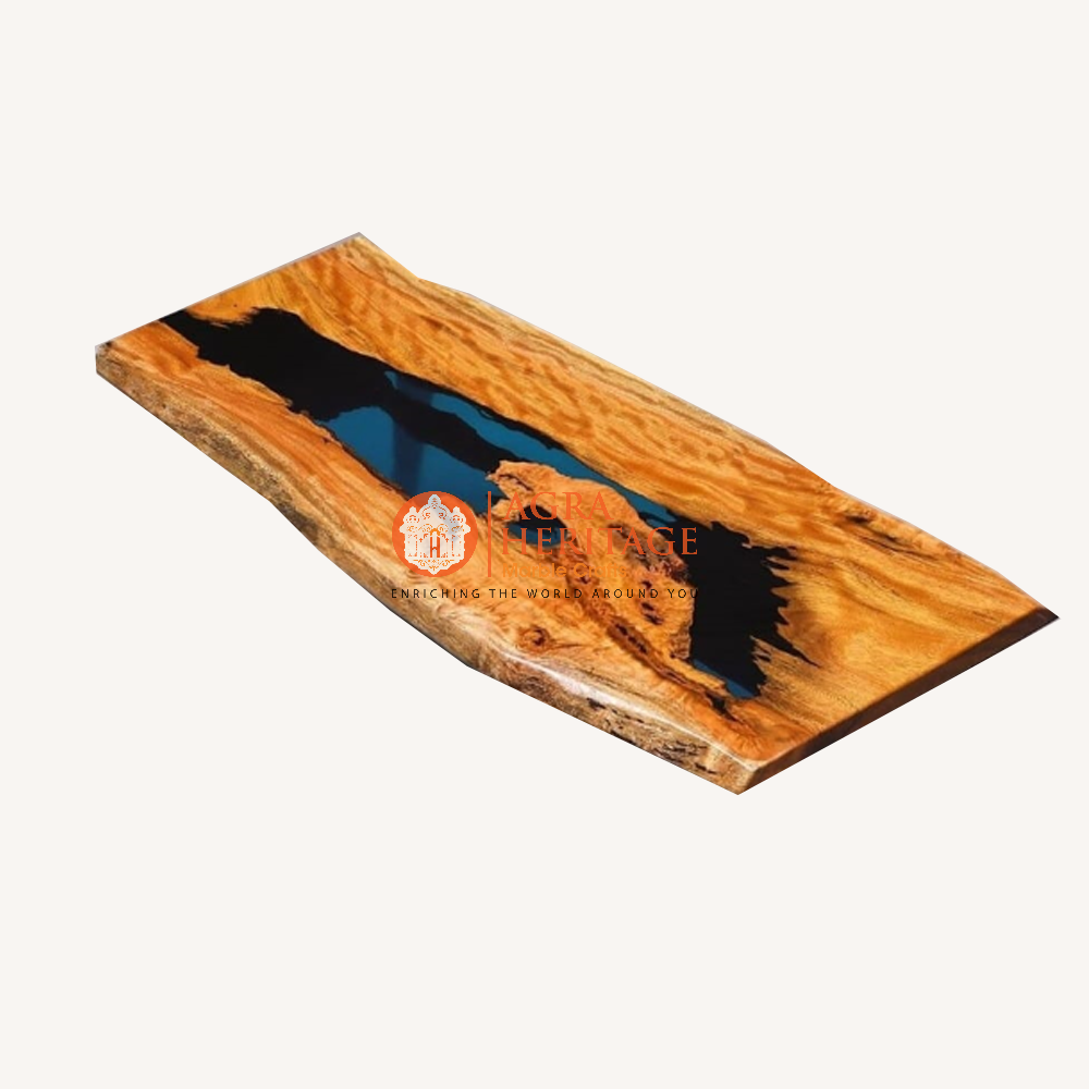 Handmade Acacia Epoxy Blue Resin Live Edge Conference Table Top-image