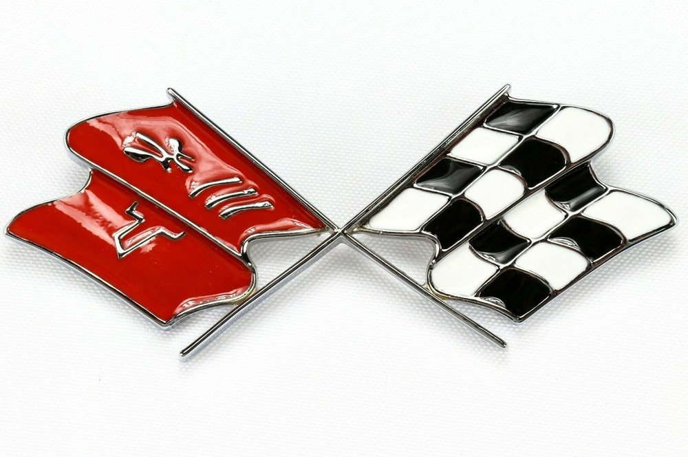 1969 - 1973 Corvette Fuel Gas Door Lid Emblem Cross Flags Badge METAL C3 NEW