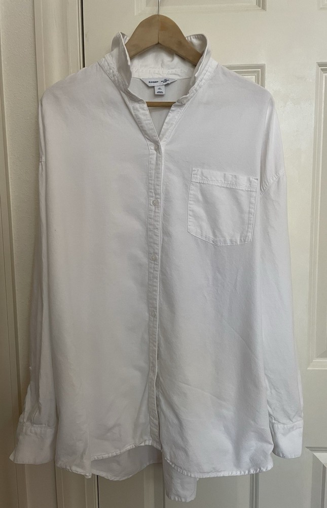 Old Navy Womens The Boyfriend Button Up Shirt XL Tall White Collared Long Sleeve