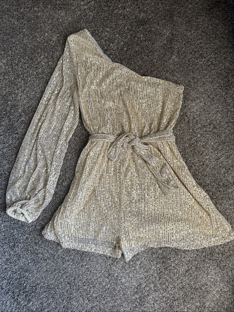 Petal And Pup Women’s Gold Sequin One Shoulder Romper Size 8
