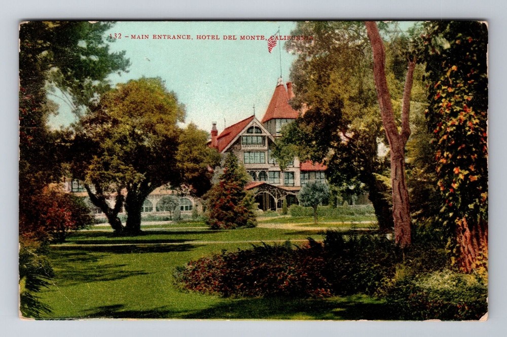 Del Monte CA-California, Main Entrance Hotel Del Monte Souvenir Vintage Postcard