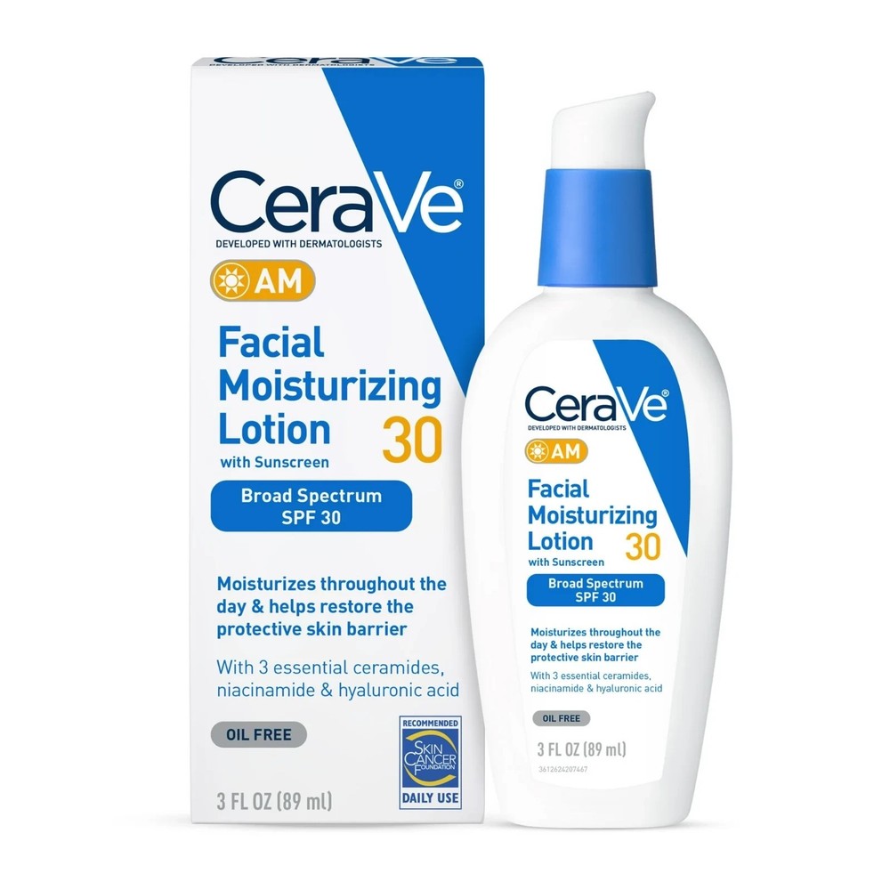 CeraVe AM Face Moisturizer with Broad Spectrum Protection, SPF 30, (3 fl oz)