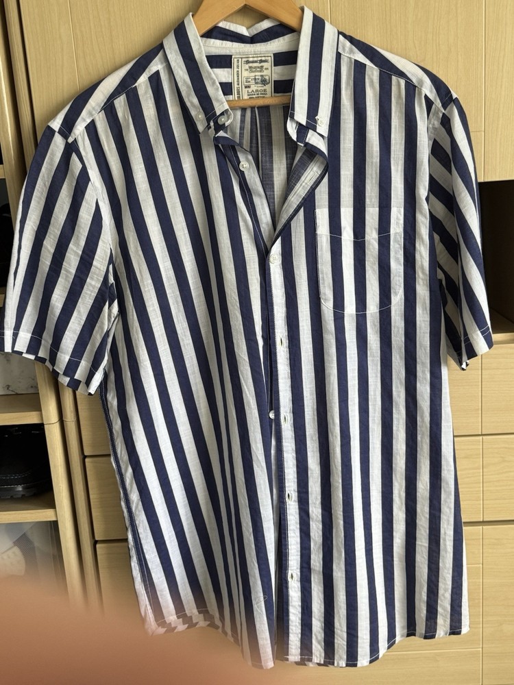 Colours Alexander Julian Men’s L Shirt Navy Blue White Striped Button Down Shirt