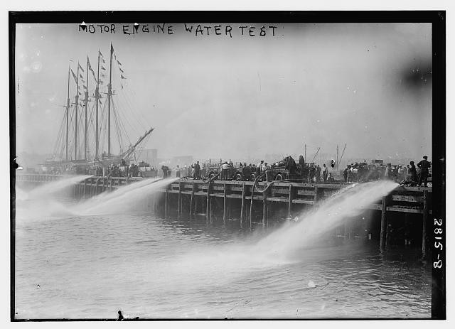 Motor engine water test,Fire Engines,New York City,motor pumper engines,1913