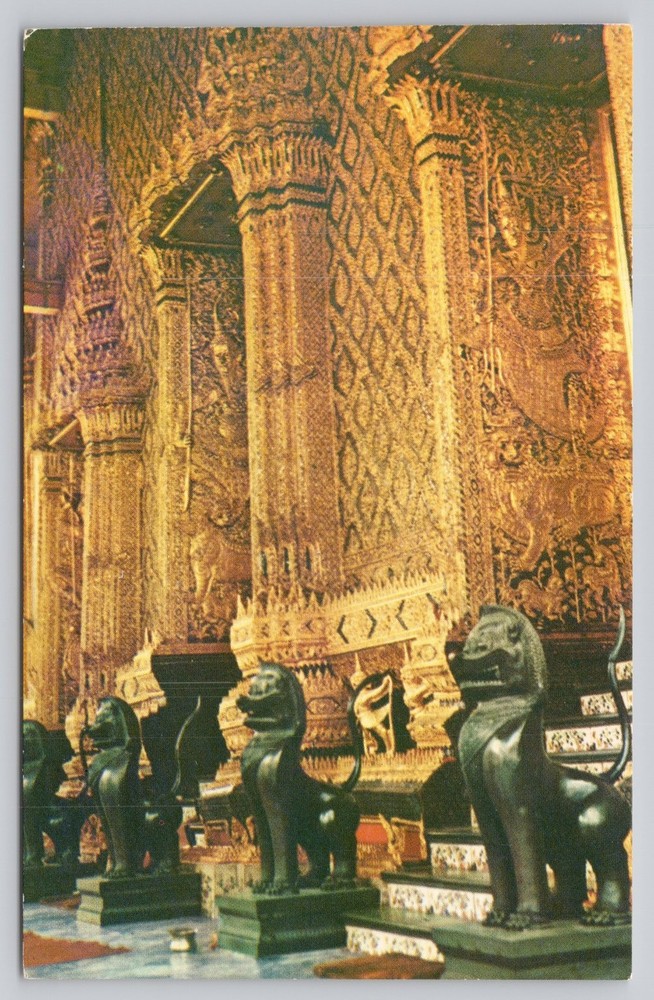 Vintage 1964 Bangkok Thailand Emerald Buddha Chapel Back Door Postcard