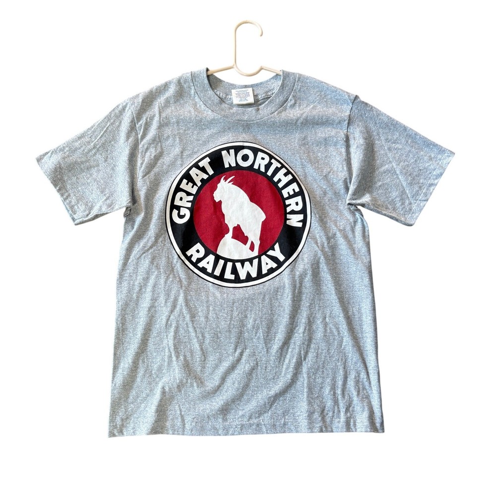 Vintage Great Northern Railway T Shirt Men's Size M Medium Gray Railroad USA