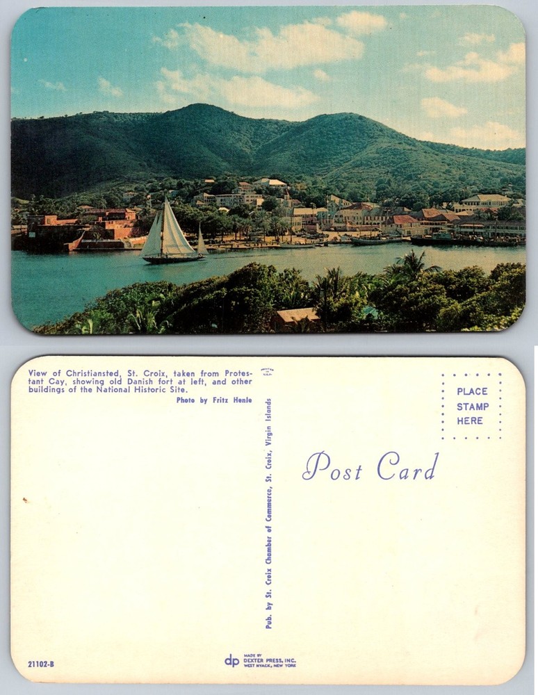Christiansted St. Croix Virgin Islands Postcard Danish Fort Sailboat Fritz Henle