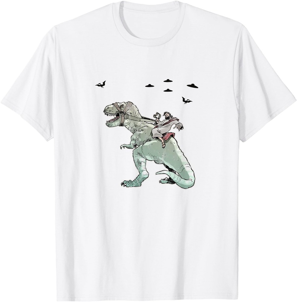 Jesus Riding A Dinosaur Funny Offensive Novelty T-Shirt