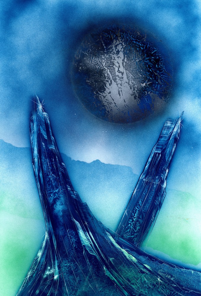 Blue Gemstone Crystals Original Painting Signed by artist Jason Girard.