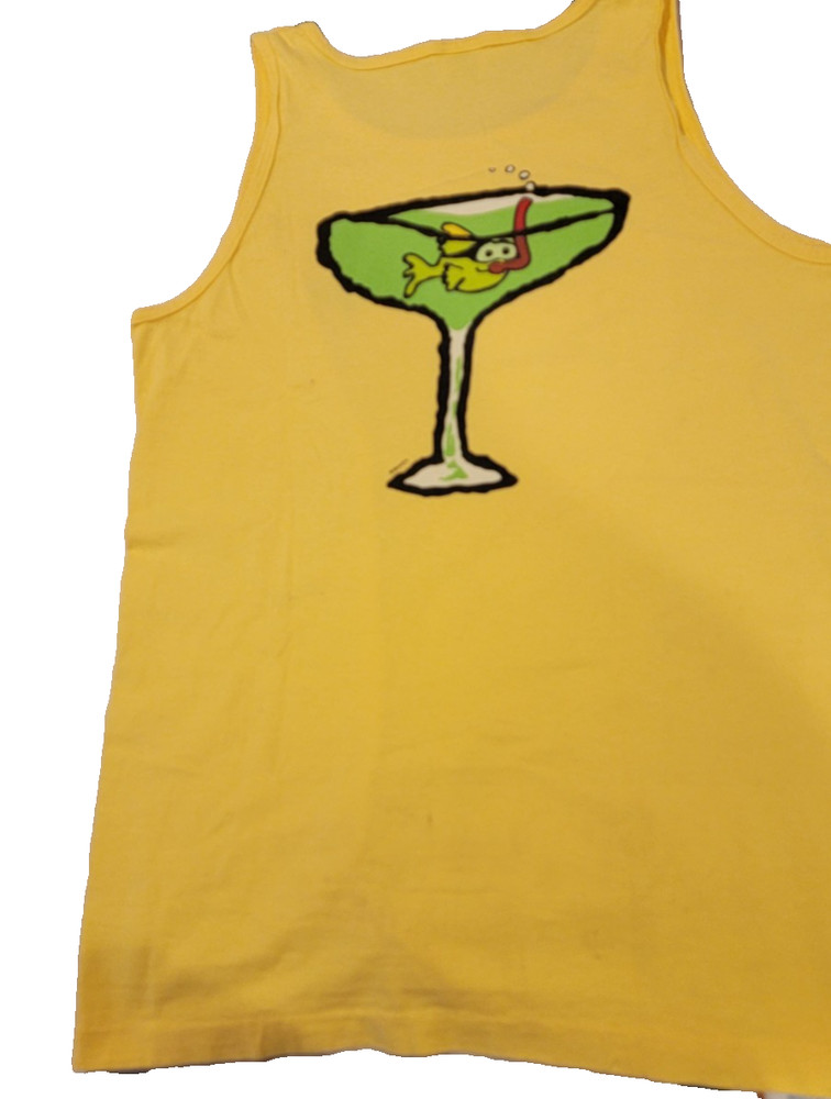 Vintage 90s Chillin out Gravity Yellow Medium Tank Top Graphic Front & Back