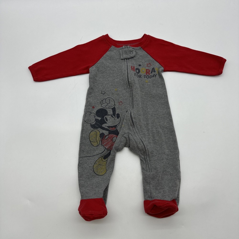 Disney Baby One Piece Toddler Biys Size 6-9 M Gray & Red Logo Full Zip.#31108