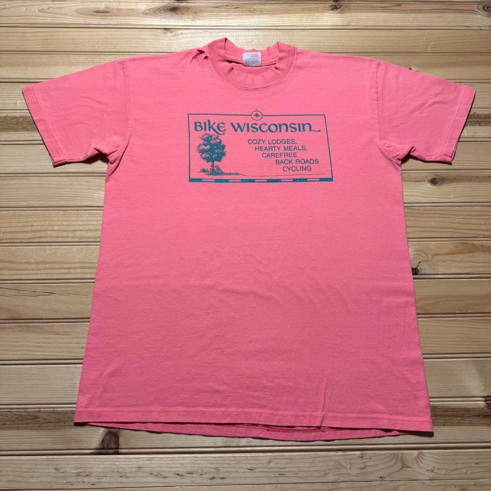 Vintage 80s Bike Wisconsin Cycling Back Roads Graphic Souvenir T-Shirt USA Large