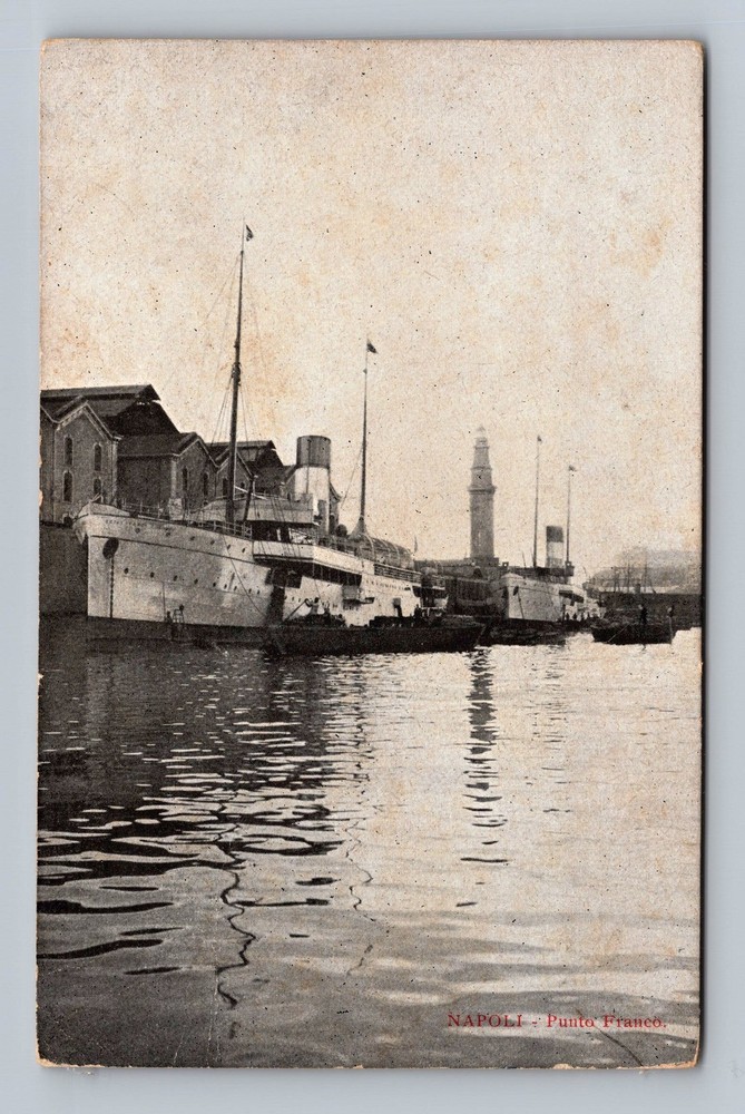Italy- Naples Ships In Busy Port Souvenir Old Postal Card View Vintage Postcard