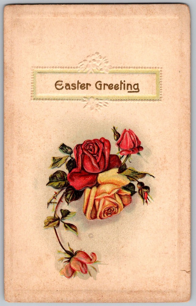Antique Postcard Easter Roses Greeting Leeland, VA 1910s