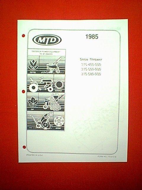Mtd Electric Snowthrower Model # 315-144-000 Parts Manual