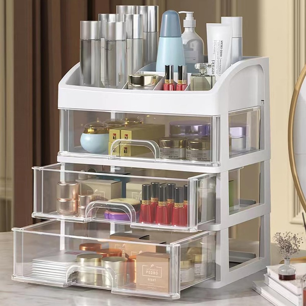Makeup Organizer with 3 Drawers, Cosmetic Display Cases, Makeup Storage Box (...