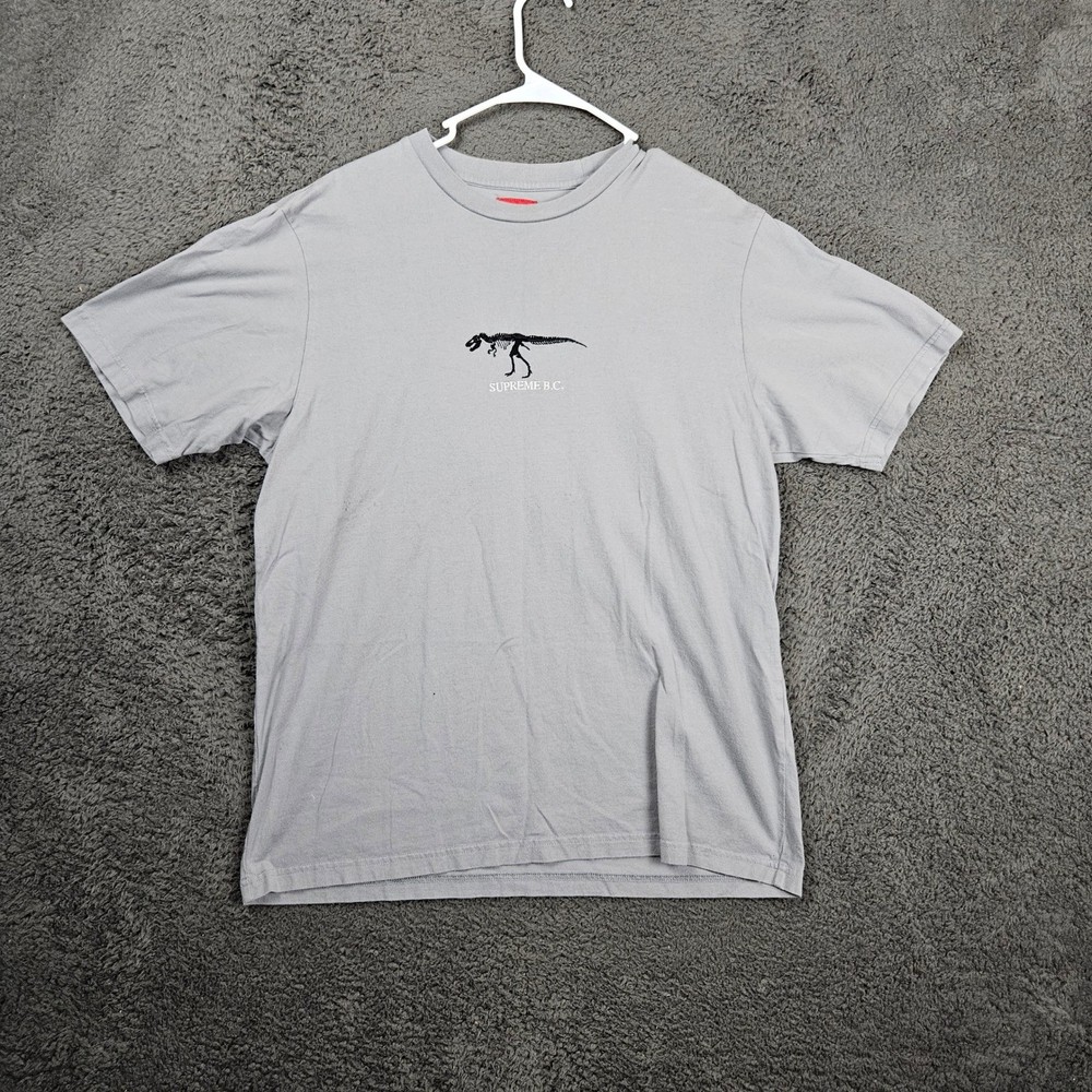Supreme B.C. Dinosaur T Rex Logo Graphic Tee Light Gray Mens Large