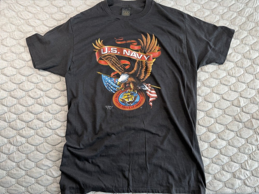 VTG 3D EMBLEM 1988 UNITED STATES NAVY USA T-SHIRT MEN'S XL EAGLE Single Stitch