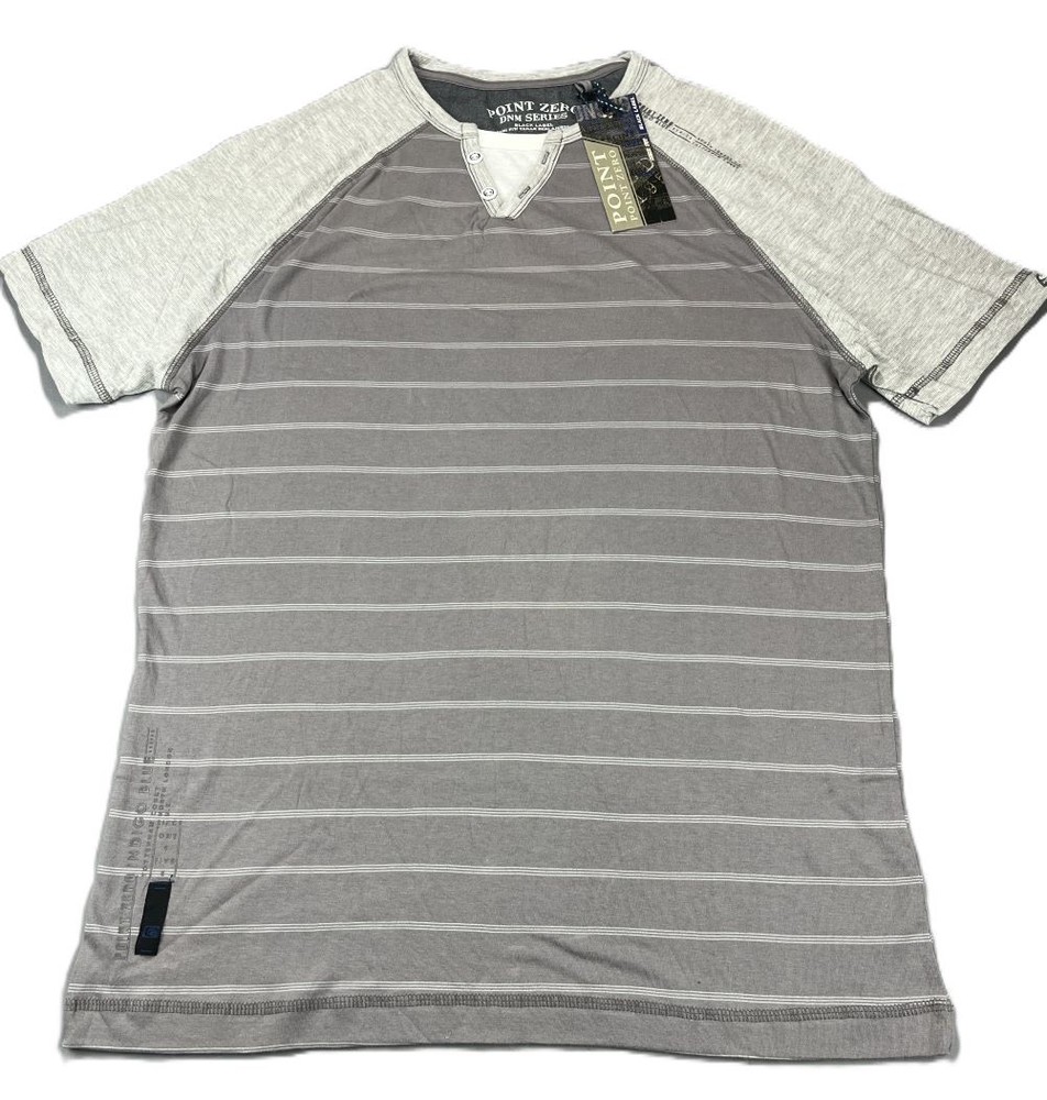 Small Men's Point Zero Henley Collar Tee Shirt Short Sleeve Grey